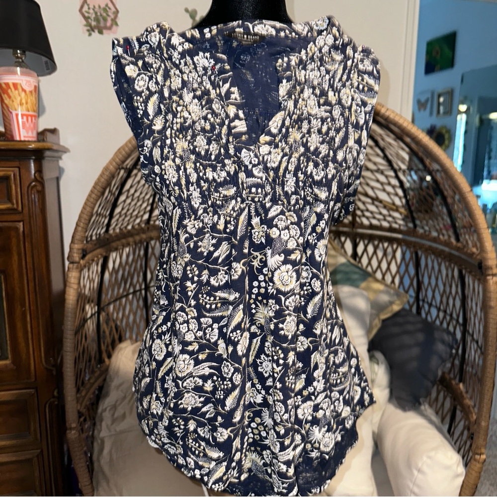 lucky brand Floral Navy and White Women's Top